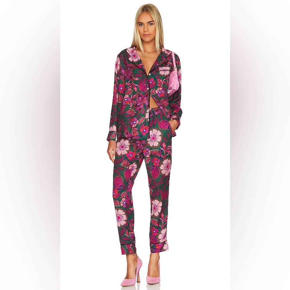 Revolve Luxe Floral Pajama Set With Eye Mask - Fuchsia Multi (s)